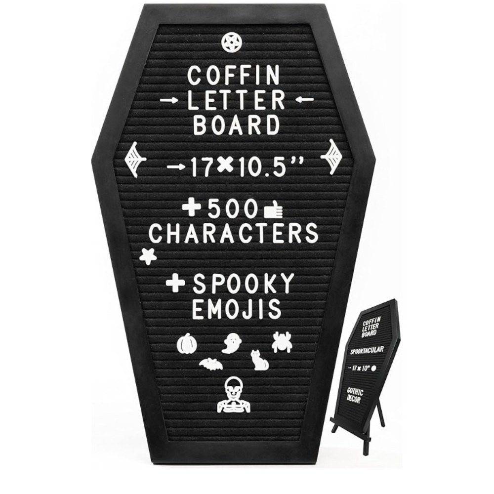Coffin Letter Board with Spooky Emojis
